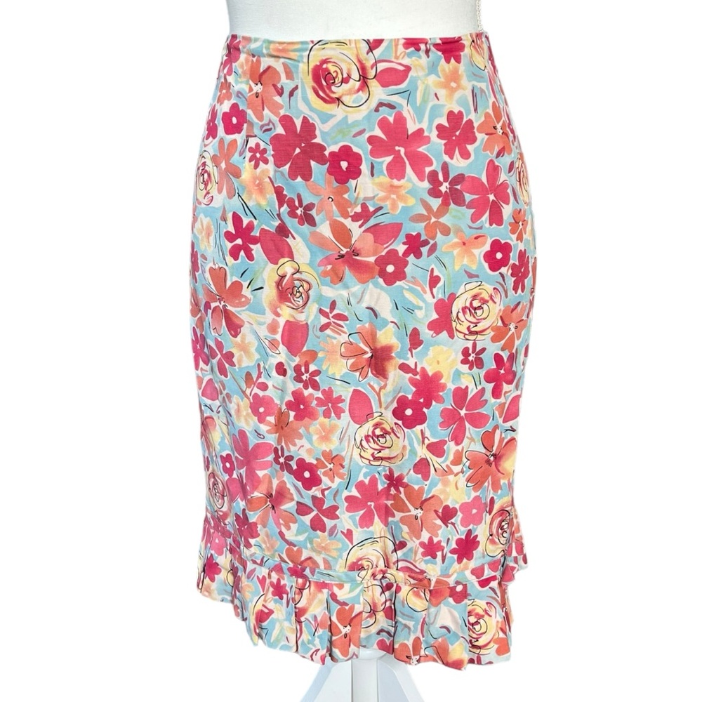 VTG Harold’s silk linen midi skirt pleated floral women 8 waist 30” bow pink